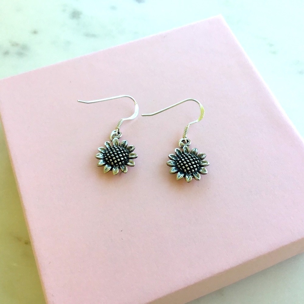 .925 Sterling Silver Sunflower Earrings - Picture 11 of 14